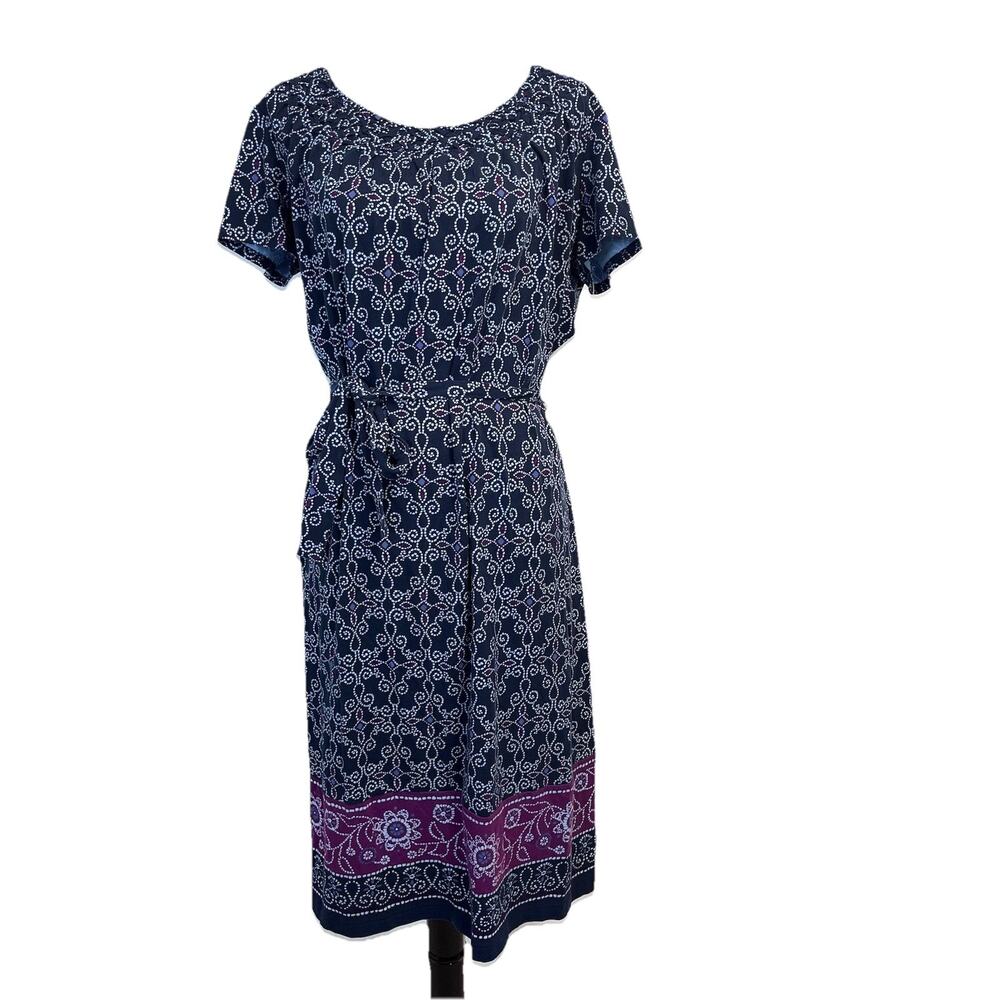Croft & Barrow Dress size Extra Large Navy Blue Purple Paisley Stretch Midi Boho